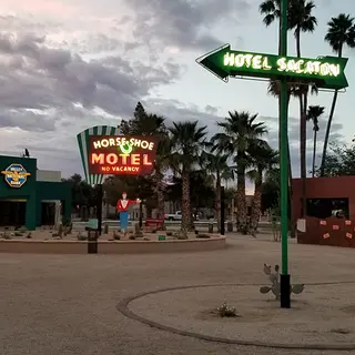 The full Neon Sign Park viewed at dusk. 