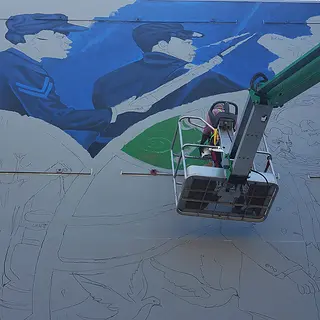 View of Absolute Equality as it is being painted in Galveston, Texas. 