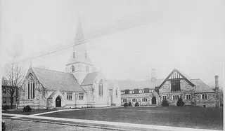 A black white image of a historical church. 